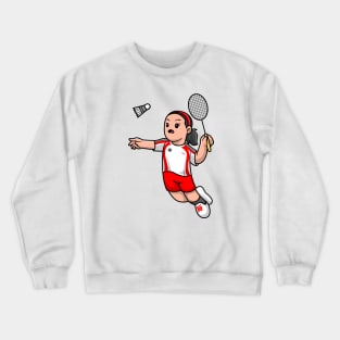 Cute Girl Playing Badminton Cartoon Crewneck Sweatshirt